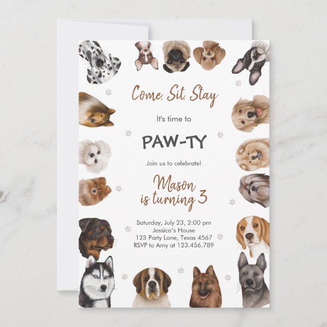 Convites It's Time to Paw-ty Party Animals Kids Birthday (Frente)