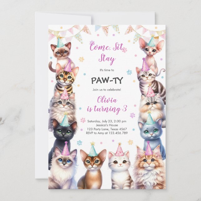Convites It's Time to Paw-ty Party Animals Kids Birthday (Frente)