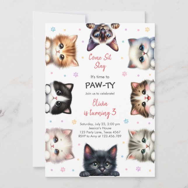 Convites It's Time to Paw-ty Party Animals Kids Birthday (Frente)