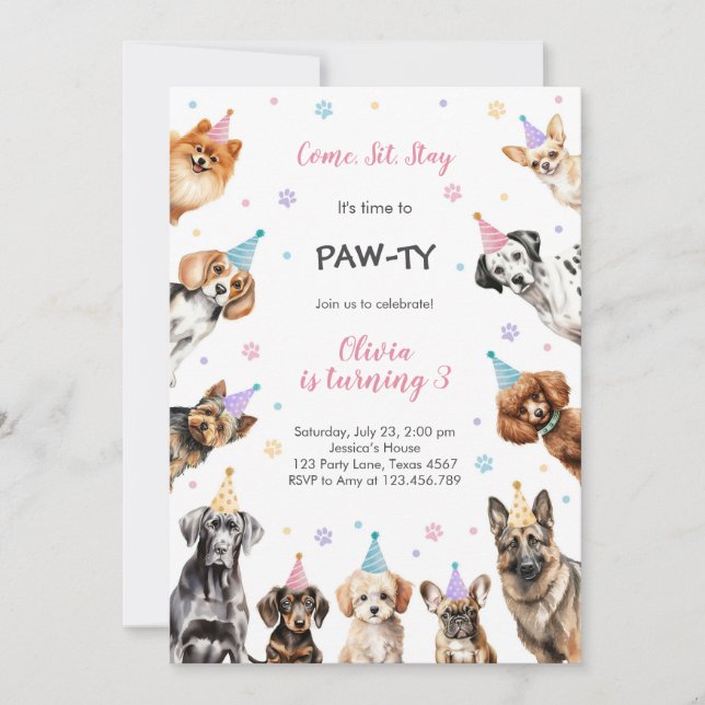 Convites It's Time to Paw-ty Party Animals Kids Birthday (Frente)