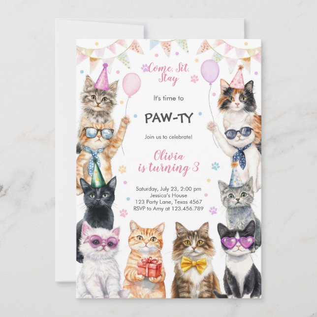 Convites It's Time to Paw-ty Party Animals Kids Birthday (Frente)