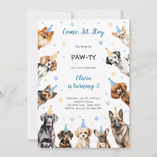 Convites It's Time to Paw-ty Party Animals Kids Birthday (Frente)