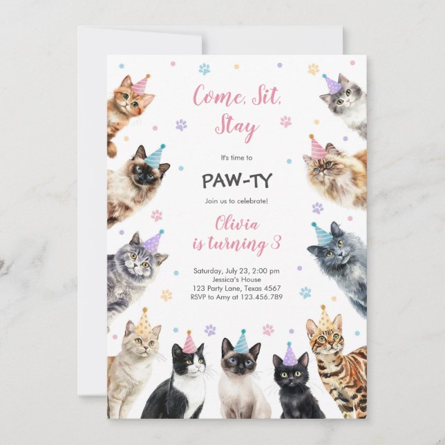 Convites It's Time to Paw-ty Party Animals Kids Birthday (Frente)