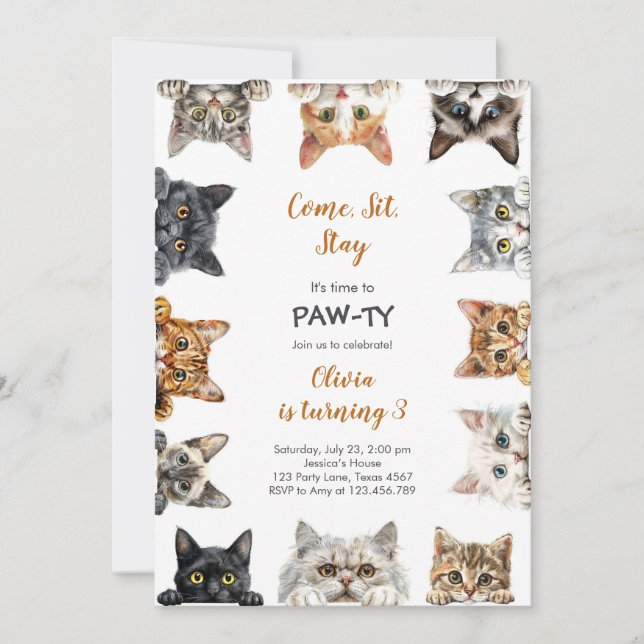 Convites It's Time to Paw-ty Party Animals Kids Birthday (Frente)