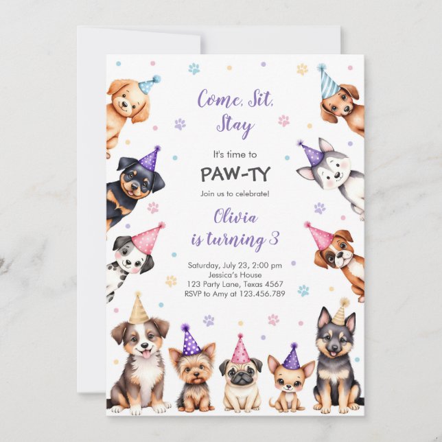 Convites It's Time to Paw-ty Party Animals Kids Birthday In (Frente)