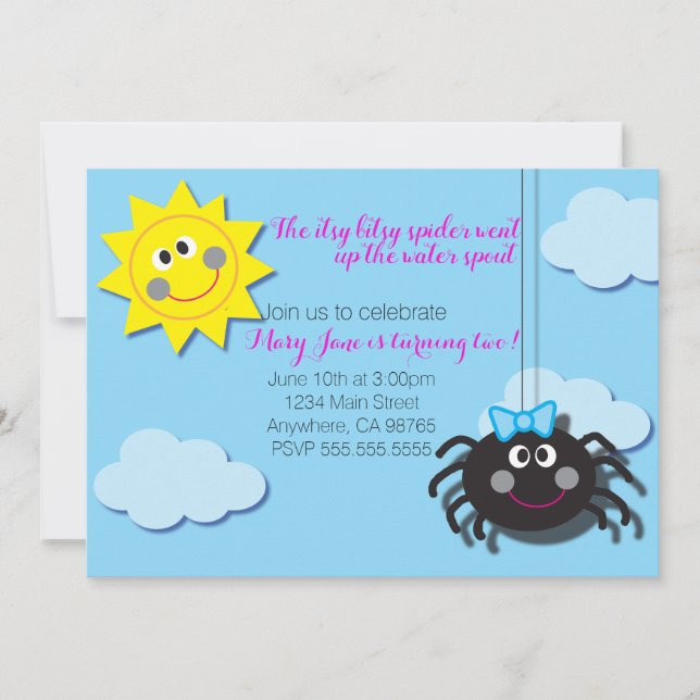 Convites Itsy Bitsy Spider Invite (Sem Fundo Rosa) (Frente)