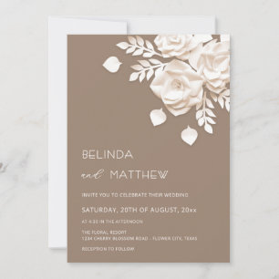 Convites Ivory 3D Flores Rosas Casamento Minimalista