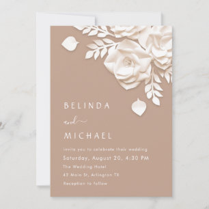 Convites Ivory 3D Flores Rosas Casamento Minimalista
