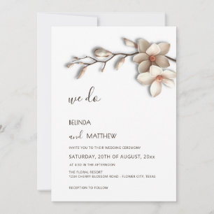 Convites Ivory 3D Magnólia Flor Casamento Informal