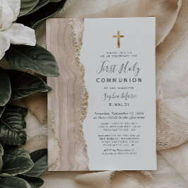 Convites Ivory Agate Dourado Glitter Primeira Comunhão Sagr