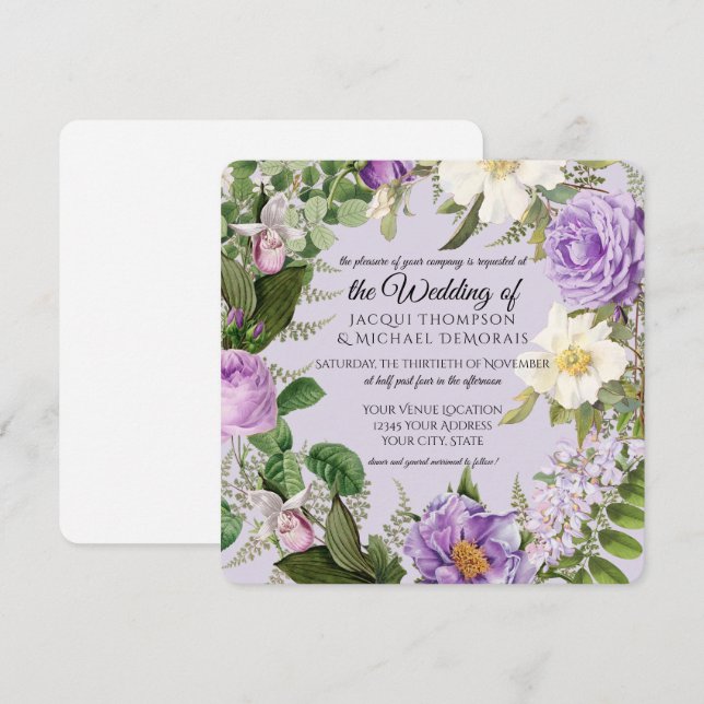 Convites Ivory and Lavanda Vintage Floral Botânico (Frente/Verso)