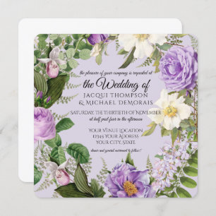 Convites Ivory and Lavanda Vintage Floral Botânico