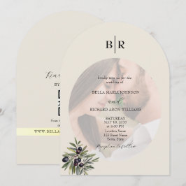 Convites Ivory Azeitona Arqueado Foto Monograma Casamento