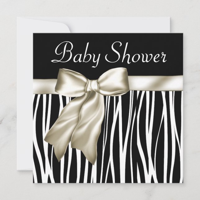 Convites Ivory Black Zebra Baby Shower Invants (Frente)