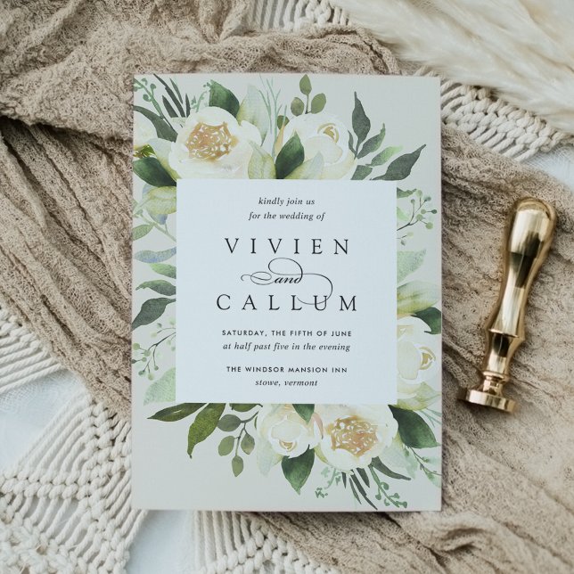 Convites Ivory Bloom | Casamento de Mola Floral de Aquarela (Criador carregado)