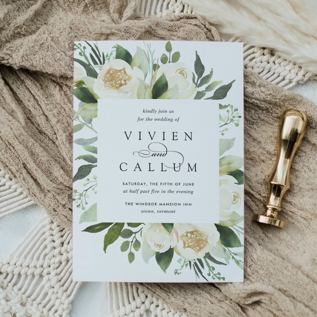 Convites Ivory Bloom | Casamento de Mola Floral de Aquarela (Criador carregado)