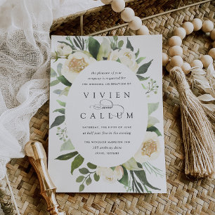 Convites Ivory Bloom Casamento Floral por Aquarela Oval