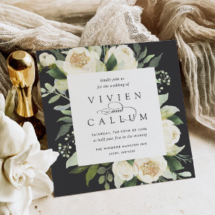 Convites Ivory Bloom   Casamento Quadrado Floral de Waterco