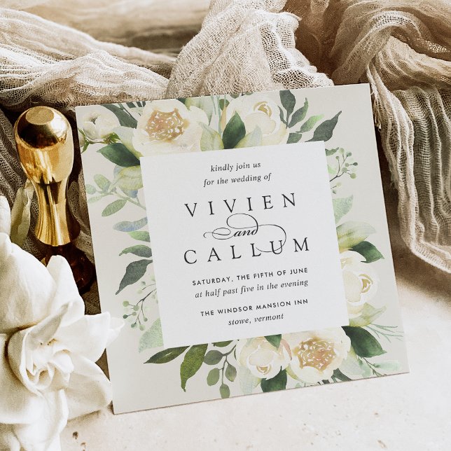 Convites Ivory Bloom | Casamento Quadrado Floral de Waterco (Criador carregado)