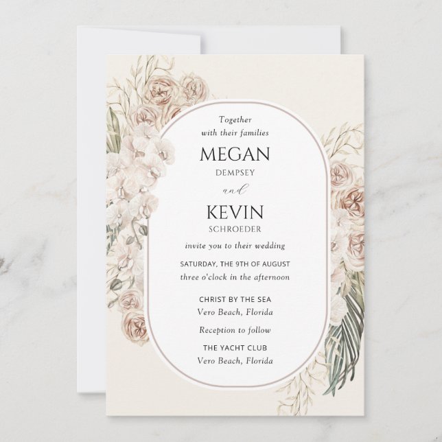 Convites Ivory Blush Boho Floral Arch Wedding Invitation (Frente)