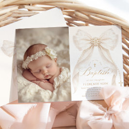 Convites Ivory Bow Pearls Elegant photo Baptism