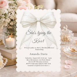 Convites Ivory bow pearls tying the knot Bridal Shower