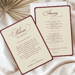 Convites Ivory Burgundy Border Retro Wedding Itinerary Card