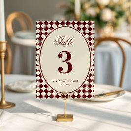 Convites Ivory & Burgundy Checkered Wedding Table Number