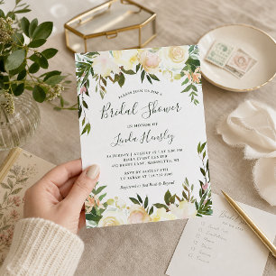 Convites Ivory Chic Floral Garden Greenery Chá de panela