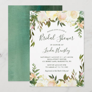 Convites Ivory Chic Floral Garden Greenery Chá de panela