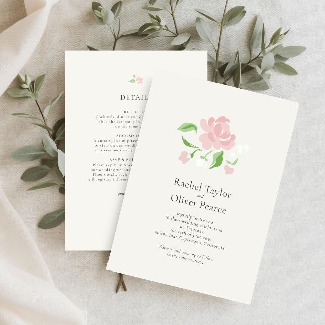 Convites Ivory | Chic Watercolor Floral QR Wedding  (Criador carregado)