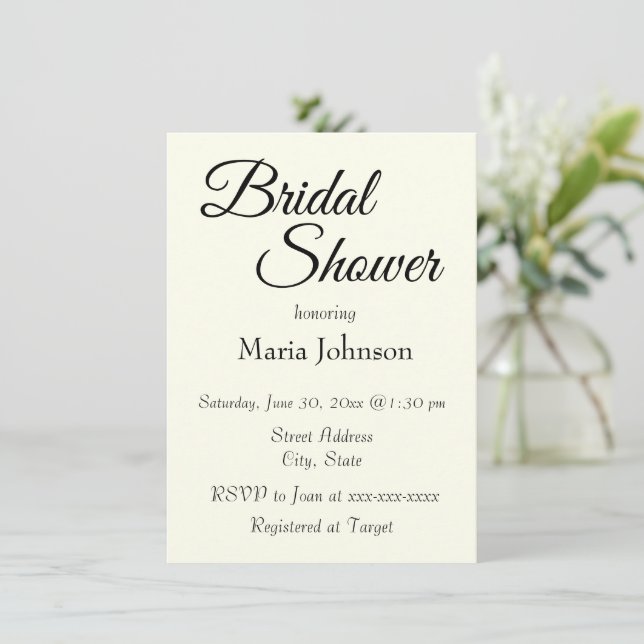 Convites Ivory Color Simple Style Bridal Shower (Em pé/Frente)