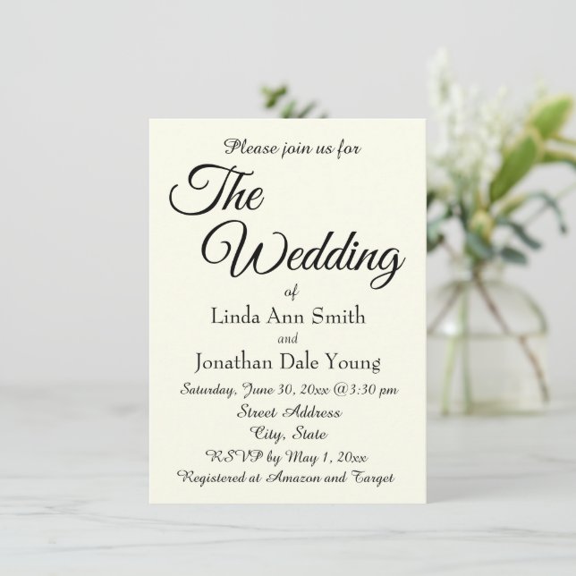 Convites Ivory Color Simple Style Wedding (Em pé/Frente)