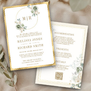 Convites Ivory Creme Verde Sage Floral Tudo em Um Casamento