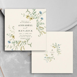 Convites Ivory Delicate Wildflower Modern Boho Wedding