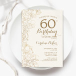 Convites Ivory Dourada Floral 60ª Festa de aniversário<br><div class="desc">Ivory Dourado Floral 60º Convite de aniversário. Design minimalista moderno com desenhos botânicos em destaque e letra de script de tipografia. Simples trendy convida cartão perfeito para uma festa de na moda. Pode ser personalizado para qualquer idade. Impressos convites Zazzle ou modelo de impressão digital instantânea para download.</div>