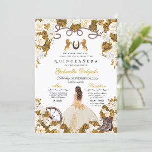 Convites Ivory & Dourada Western Charro Cowgirl Quinceanera