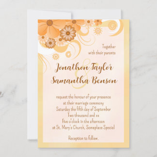Convites Ivory Dourado e Peach Hibiscus Floral Elegante Con