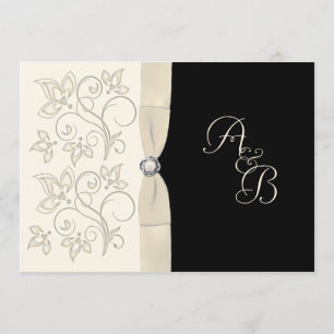 Convites Ivory e Black com Pearl Love Knot convidam