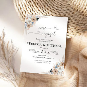 Convites Ivory e Blue Boho Floral Estamos noivos