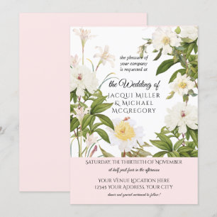 Convites Ivory e Blush Vanilla Rosa w Casamento Foliag Folh