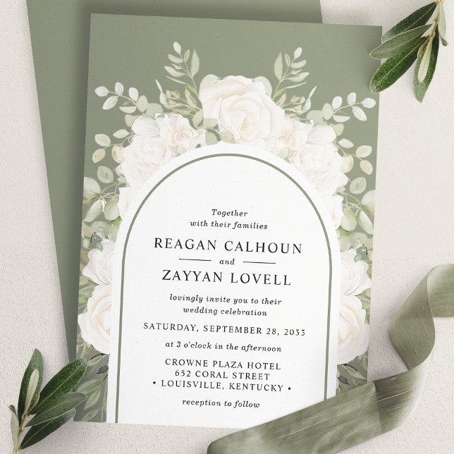 Convites Ivory e Sage Elegante Arco Floral Casamento (Criador carregado)