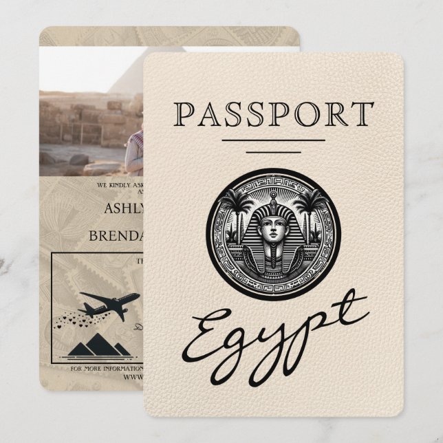 Convites Ivory Egypt Passport Wedding (Frente/Verso)
