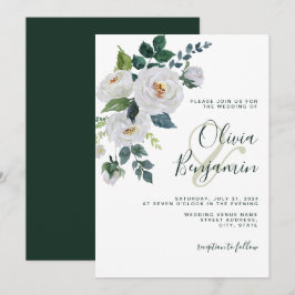 Convites Ivory Emerald Green White Floral Elegante Casament
