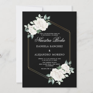 Convites Ivory Floral Black Nuestra Boda Casamento espanhol