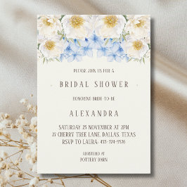 Convites Ivory Floral Blue Hydrangea Garden Bridal Shower