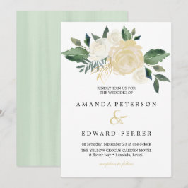 Convites Ivory Floral Rosa, hortelã de casamento