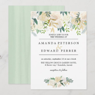 Convites Ivory Floral Rosas Greenery Caserna
