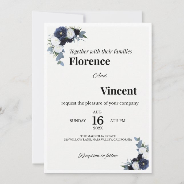 Convites Ivory Floral Wedding Invitation (Frente)