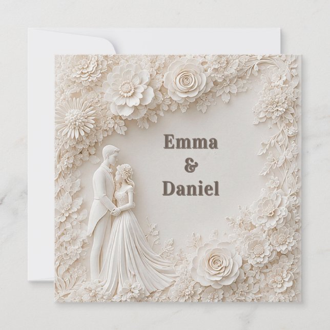 Convites 🤍 Ivory Floral Wedding Silhouette Frame🤍 (Frente)